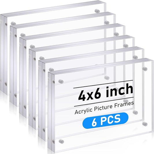 Kigley 6 Pcs 4 x 6 Inch Acrylic Picture Frames, Clear Acrylic Photo Business Card Frame Desktop Display Double Sided Wallet Size Frame Freestanding Frames for Film Photos Cards Stamp