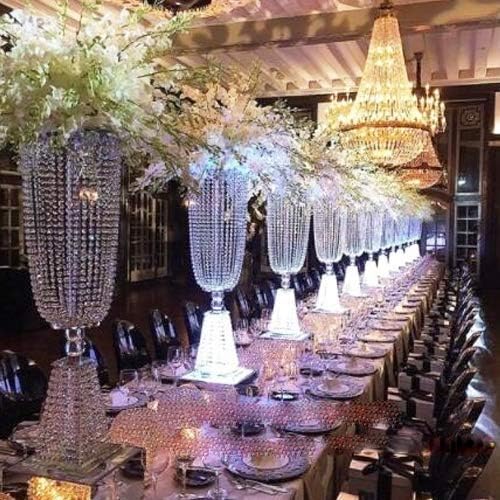 2 Pcs 23.75 inches Tall Crystal Metal Vase Flower Stand Holders Wedding Centerpiece Chandelier for Reception Tables Wedding Supplies