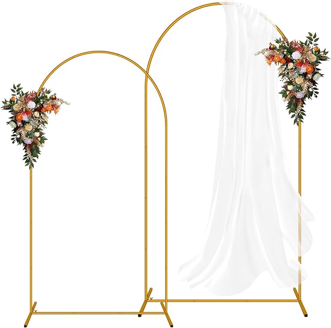 2 Pack Arch Backdrop Stand (7.2FT/6FT), Gold Balloon Arch Stand, Easy Assembly Arch Stand for Birthday Party Decoration
