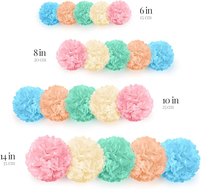 Pastel Tissue Paper Pom Poms - Hanging Paper Flowers for Rainbow Pastel Birthday Decorations, Baby Shower Decor, Easter Party Decor and Classroom Decorations by Avoseta (20pc)
