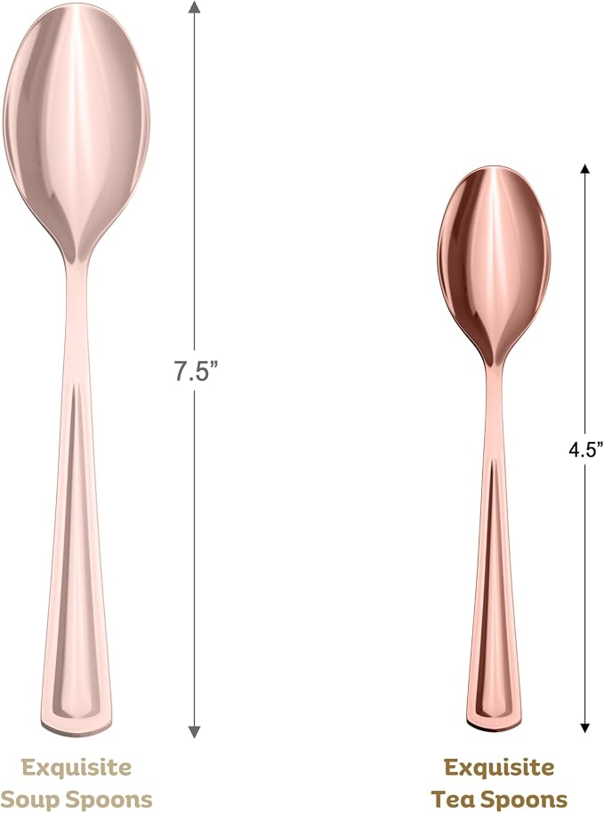 Exquisite Rose Gold Plastic Tea Spoons Heavy Duty 160 Pieces Rose Gold Plastic Silverware Heavy Duty Disposable Silverware Set, Disposable Tea Spoons Eating Utensils Sets Flatware Set For Parties