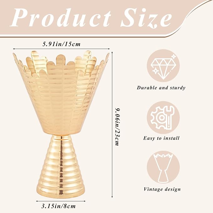 10 Pcs Gold Vases for Centerpieces, 9in Tall Metal Planter Vase for Artificial Flowers – Elegant Pedestal Vase for Wedding Table Decor, Home, Party & Anniversary