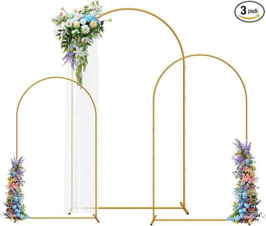 GOJAWAY Backdrop Stand Metal Arch Gold Wedding Arch Stand 7.2ft & 6.6ft & 6ft Arched Backdrop Frame for Birthday Party Baby Shower Graduation Ceremony Decoration - 3Pack