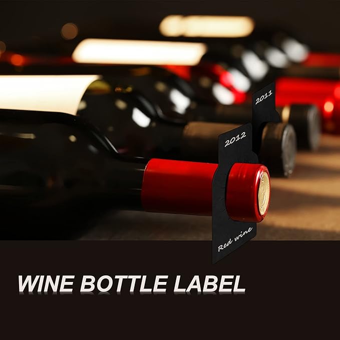 200 Pieces Wine Bottle Tags Paper Cellar Label Reusable Racks Marker Wine Bottle Neck Id Tags Double Sided Bottles Hanging Tag for Seller Bridal Shower Party (Black)
