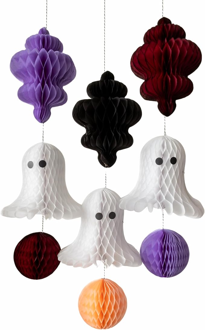 Eco-Friendly Paper Party Decoration Set - Halloween Ghost Party Honeycomb - Made in the USA Plastic-Free FSC Sustainable Recyclable Reusable Pack