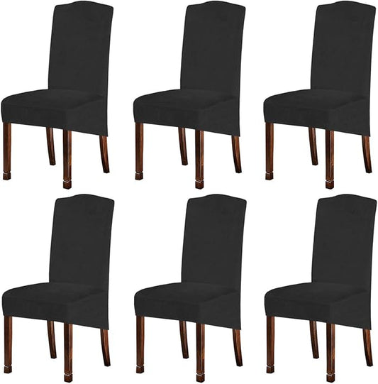 Velvet Plush XL Dining Chair Covers, Stretch Chair Slipcover, Spandex High Chairs Protector Covers Seat Slipcover with Elastic Band for Dining Room,Wedding, Ceremony, Banquet (Dark Grey, Set of 6)