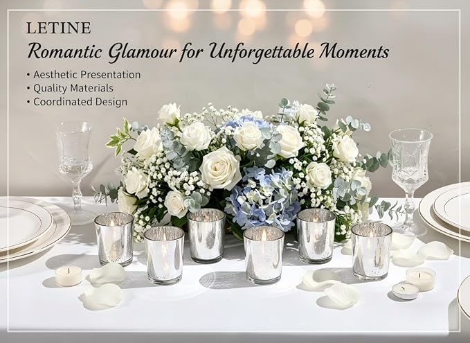 LETINE 6pcs Silver Votive Candle Holders – Standard Votive Size for Regular Votive Candles– Tea Light Candles Holder for Home Decor, Garden Party Decorations, Engagement Table Decorations