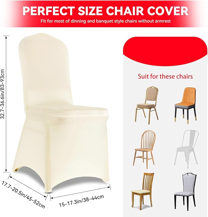LIUJIAYI 150 Pcs Ivory Stretch Chair Covers - Premium Polyester Spandex Slipcovers for Wedding, Party, Banquet, Dining & Event Chairs
