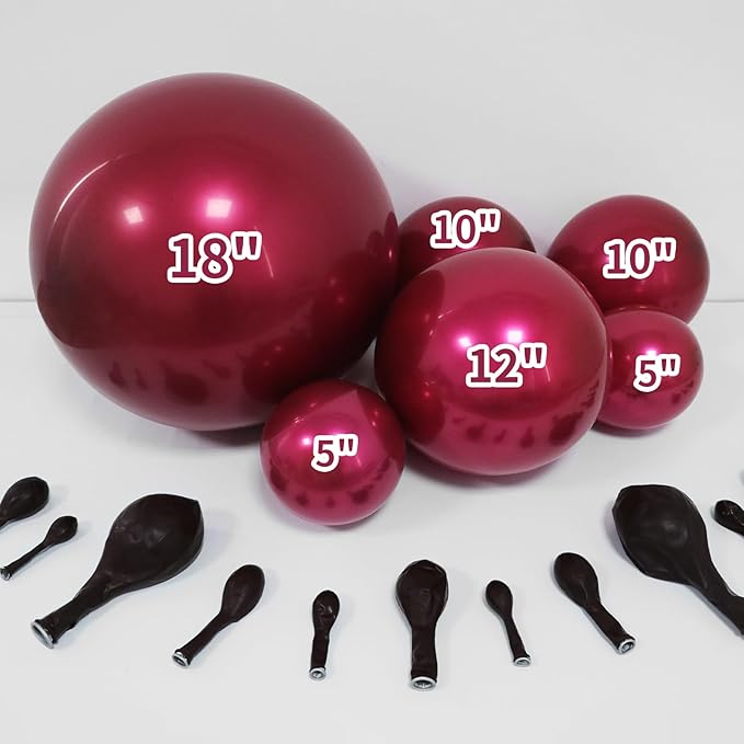 Double Stuffed Burgundy Balloons Different Size 115Pcs 5/10/12/18 Inch Maroon Balloon Garland Arch kit for Birthday Wedding Baby Shower Anniversary Party