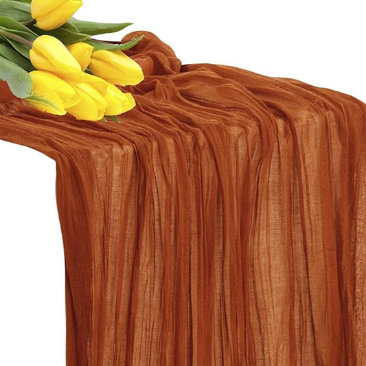 MDS Pack of 2 Cheesecloth Table Runner 35x120 Inch, 10FT Long Gauze Cheese Cloth Table Runner for Wedding Party Birthday Bridal Shower Farmhouse Garden Boho Rustic Table Decoration - Terracotta