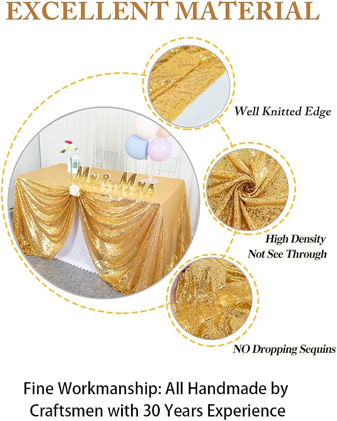 ShiDianYi Gold 60x102-Inch Sequin Rectangular Tablecloth Popular Bridal Dress Table Cloth,Fashion Tablecloth Overlay