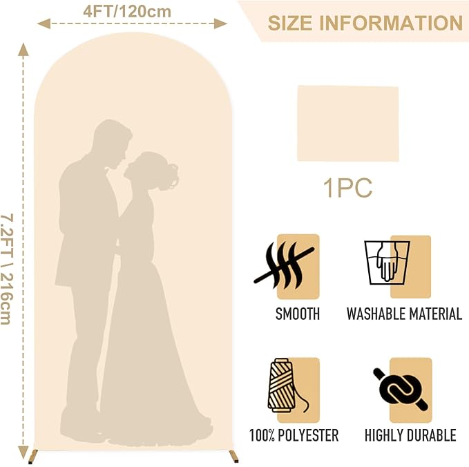 FANPROMS Arch Fabric Cover Beige 7.2x4FT Arch Covers Stretchy Backdrop Spandex Arch Backdrop Cover for Arched Stand Chiara Wedding Arched Covers 2-Sided Backdrops Fabric for Birthday Baby Shower Decor