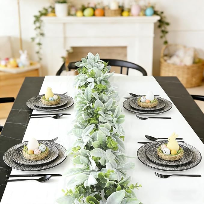 Spring Garland 6Ft Artificial Eucalyptus and Lambs Ear Greenery Garland Flower Spring Summer Green Garlands Vines for Home Wedding Table Mantel Garden Decoration