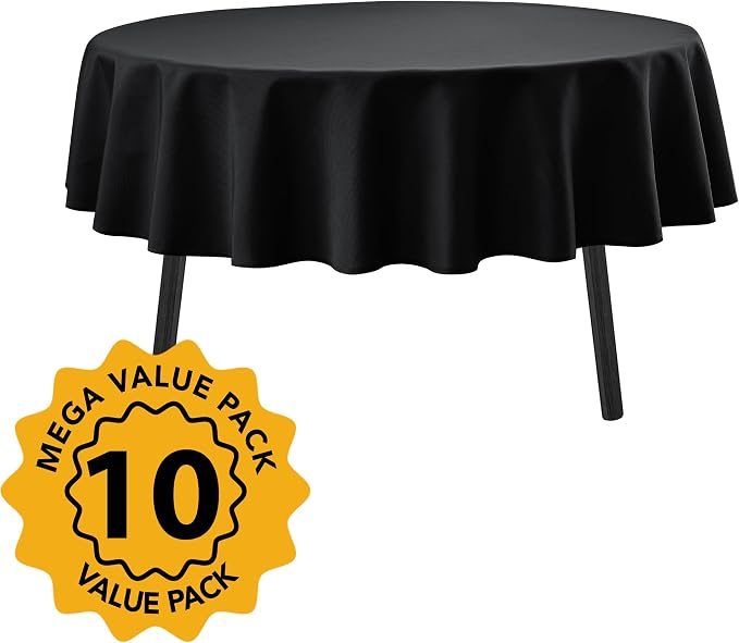 10-Pack Black Round Tablecloths, 84 Inches, Stain-Resistant Polyester for 3-5 Ft Round Tables - Washable Table Covers for Weddings, Banquets, Birthday Parties, Events