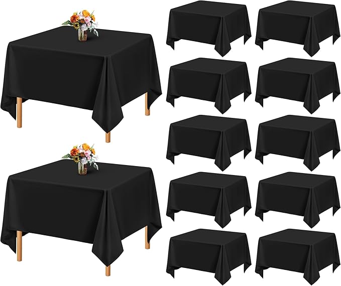 Showgeous 12 Pack Black Square Tablecloth 52 x 52 Inch, Wrinkle Resistant Washable Polyester Fabric Table Cloth for Wedding Dining Party Card Table