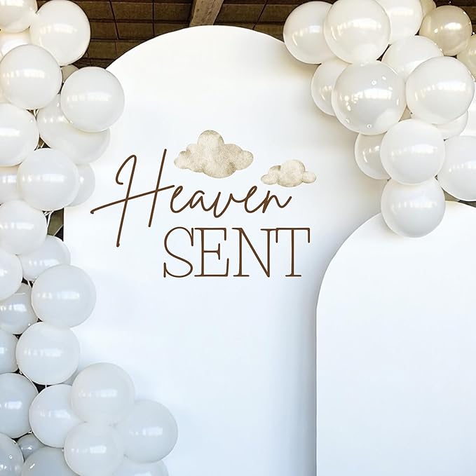 Heaven Sent Baby Shower Decorations - Heaven Sent Sign, Cloud Decal for Balloon Arch Backdrop, Gender Reveal Decorations Sticker, Brown First Birthday Decoration for Girl, 1St Party Supplies for Girl