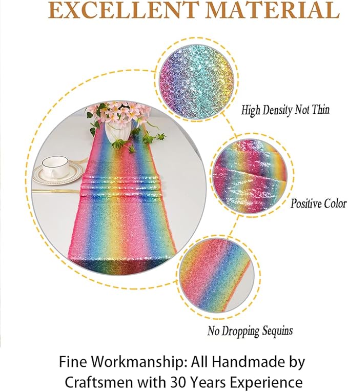 ShinyBeauty Rainbow Table Runners - Pack of 2 Sequined 12inx108in Multicolor Dining & Coffee Table Runner - 108 Inches Long Fall Style