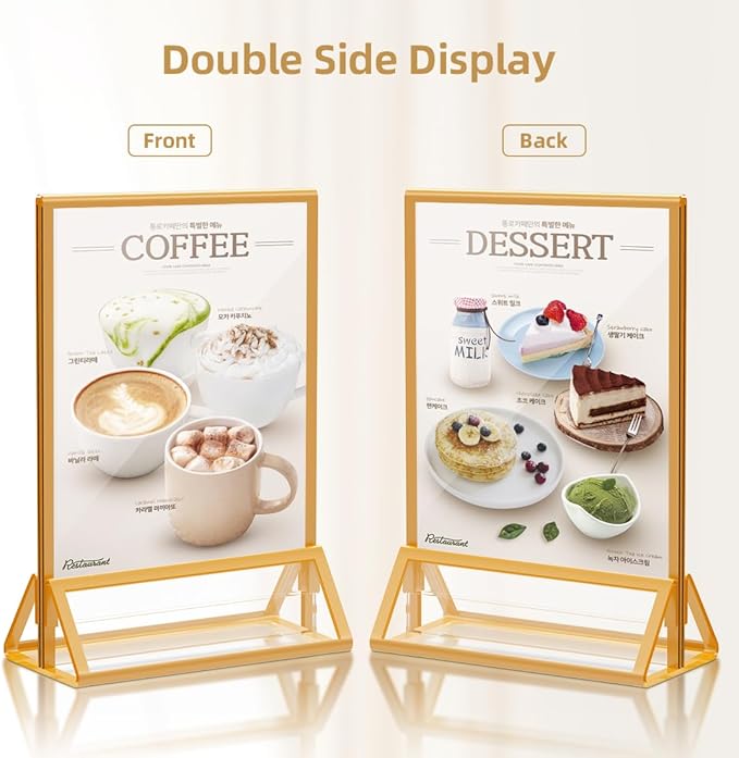PPH-Sisy Gold Picture Frame 4X6 Acrylic Sign Holder Double Sided Clear Acrylic Frames Display Stand, Plastic Sign Holder for Wedding Table Numbers Menu Holder (6 Pack)