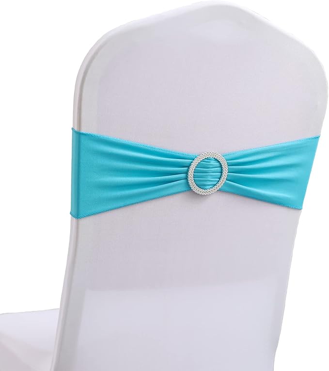 Dimatic Spandex Chair Sashes Bands 30PCS Stretch Chair Cover Ties Bows with Buckle Slider Wedding Party Reception Banquet Decoration (Lake Blue)