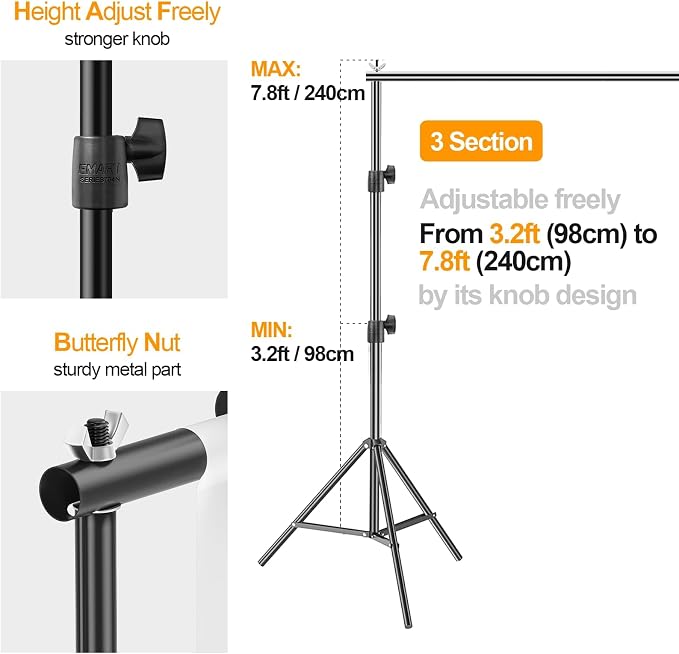 EMART Photo Backdrop Stand kit, 7.8 x 10 ft Back Drop Adjustable Frame for Photography, Photoshoot Banner Background Support Holder for Parties Dectoration