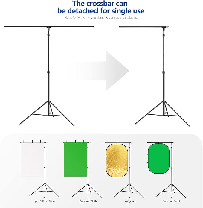 Neewer T-Shaped Background Backdrop Support Stand Kit, 8.5ft/2.6m Tall Adjustable Tripod Stand and 5ft/1.5m Wide Crossbars with 6 Spring Clamps and 1 Carrying Bag for Studio Photo Video Photography