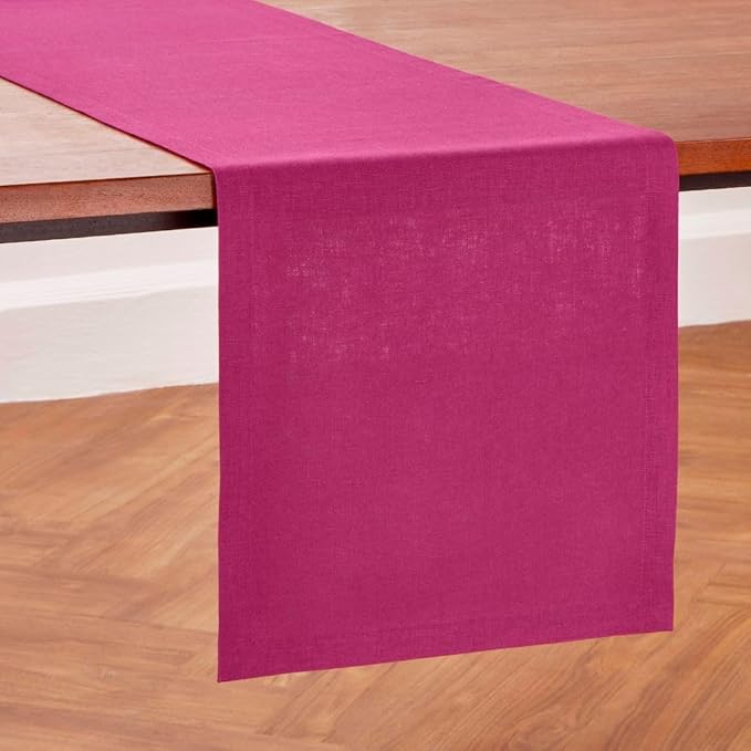 Solino Home Linen Table Runner 48 Inches - 100% Pure Linen Festive Fuchsia Table Runner 14 x 48 Inch Ideal for Dresser and Coffee Tables, Mothers Day, Spring, Summer - Diana Medium Weight