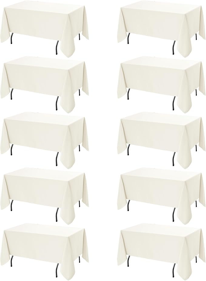 10-Pack Ivory Tablecloths for Rectangle Tables, 60 x 120 Inches, Stain-Resistant Polyester Fabric for 6 Foot Tables - Washable Table Covers for Weddings, Banquets, Birthday Parties, Events