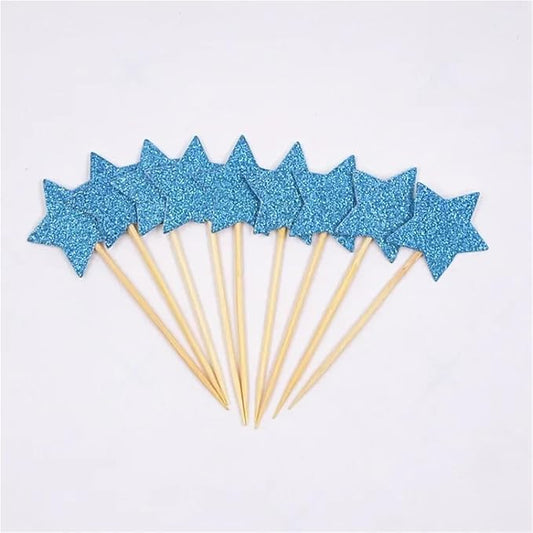 200pcs Star Cake Topper Happy Birthday Decorationr Party Wedding Supplies(Blue)