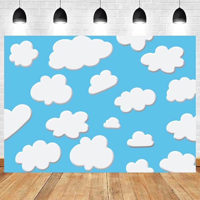 15x10ft Blue Sky White Clouds Backdrop Cartoon Kids Birthday Party Photography Background Natural Scenery Wedding Baby Shower Banner Decorations Newborn Adult Portrait Photo Booth Prop