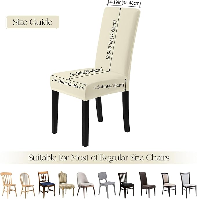 MOSAYT Velvet Stretch Chair Covers for Dining Room Set of 4 - Soft Slipcovers with Thick Removable Fabric for Parsons Chairs, Washable Seat Protectors for Kitchen, Banquet & Home Decor, Beige