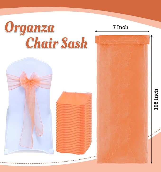 MDS® Pack of 150 Organza Chair Sashes for Wedding Decoration, Reusable Sheer Chair Bows for Banquet Chair Cover, Reception, Bridal Shower, Baby Shower, Birthday Party & Special Events - Peach