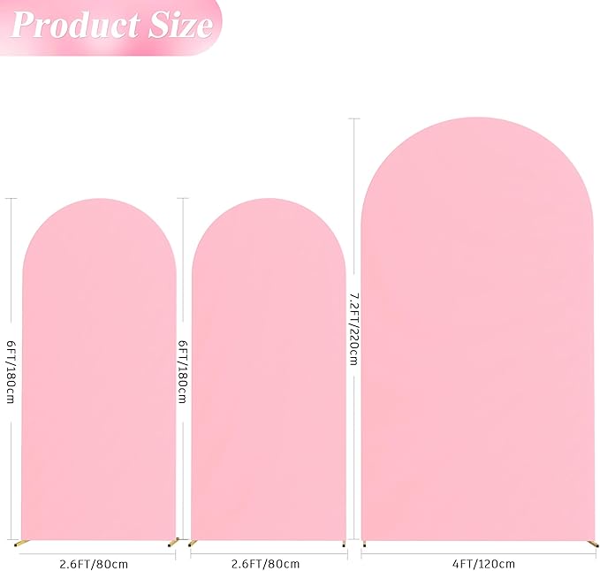 Wokceer Wedding Arch Backdrop Cover 7.2FT, 6FT, 6FT Spandex Set of 3 Wedding Arch Stand Covers Round Top Chiara Backdrop Stands Cover for Birthday Party Ceremony Banquet Decor Pink