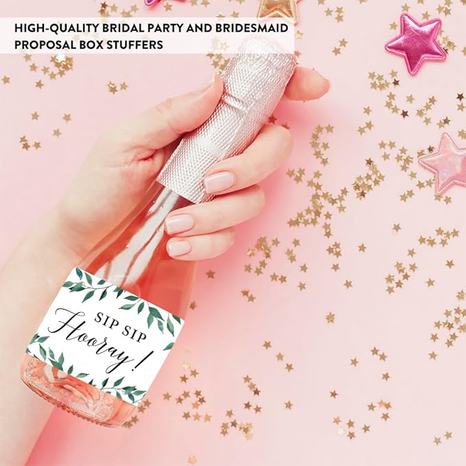 Andaz Press Mini Champagne Wine Bottle Proposal Labels, Will You Be My Bridesmaid? Matron Maid of Honor?, Greenery Green Leaves, 20-Pack, Stickers