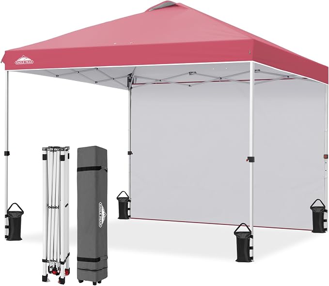 EAGLE PEAK Commercial Canopy 10x10 Pop Up Canopy Tent with 1 Sidewall, Easy Setup Heavy Duty Instant Event Shelter for Vendors & Markets, Outdoor Sun Shade, Peach Pink