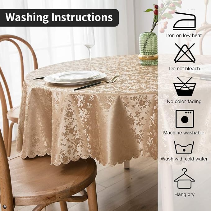 Smiry Round Table Cloth, Waterproof Heavy Duty Vinyl Tablecloths, Wipeable Washable Table Cover for Kitchen and Dining Room (Brown, 70" x 70")