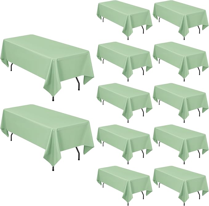 Pesonlook 12 Pack Rectangular Tablecloth Sage Green -60 x 102 Inch Polyester Tablecloth for 6 ft Tables,Washable Fabric Table Cover for Wedding/Buffet Party/Dining Table/Events
