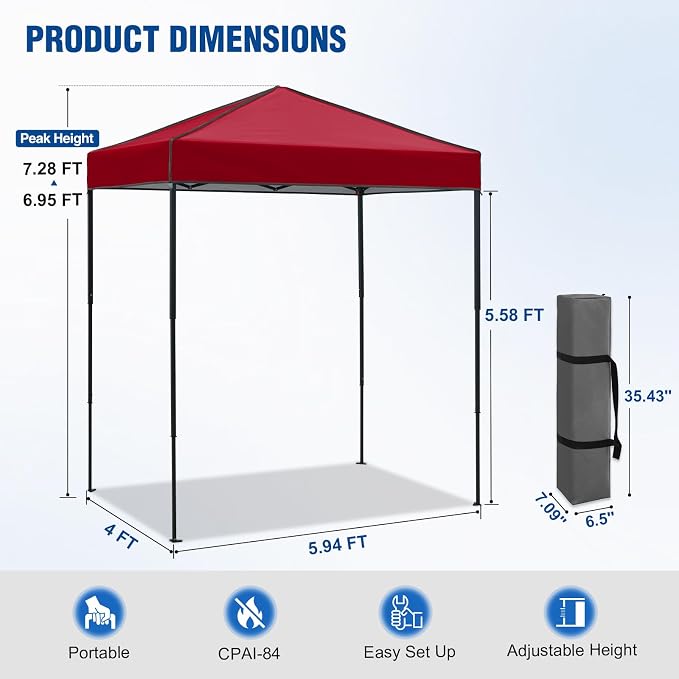 6x4 Pop Up Canopy Tent, Instant Portable Beach Canopy, Outdoor Tent with Carry Bag for Camping, Sports, Tailgating, Events, Burgundy