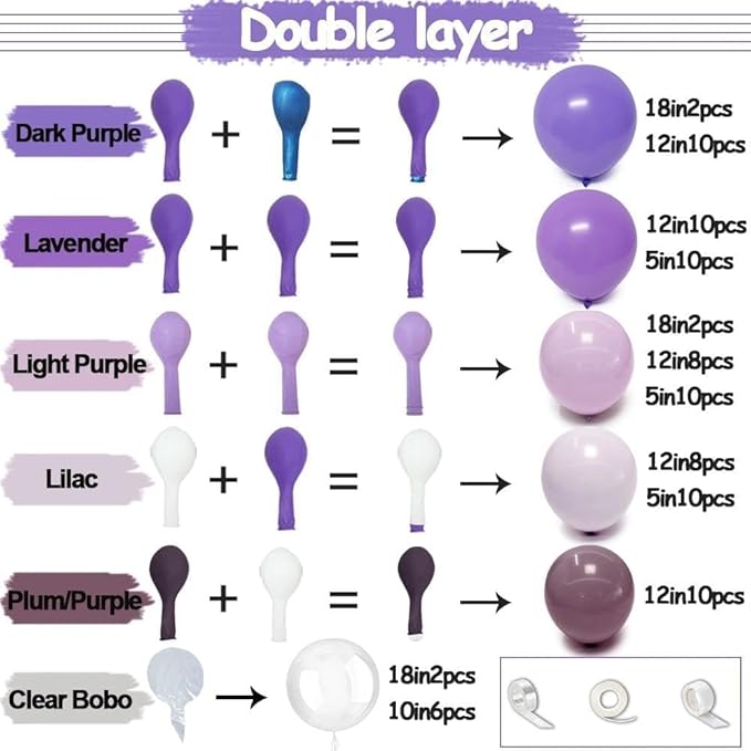Purple Lavender Balloon Arch Double Stuffed Dark Purple Lilac Balloon Garland Kit With Clear Balloons for Birthday Wedding Butterfly Bridal Baby Shower Fairy Wild Flower Valentine Party Decor