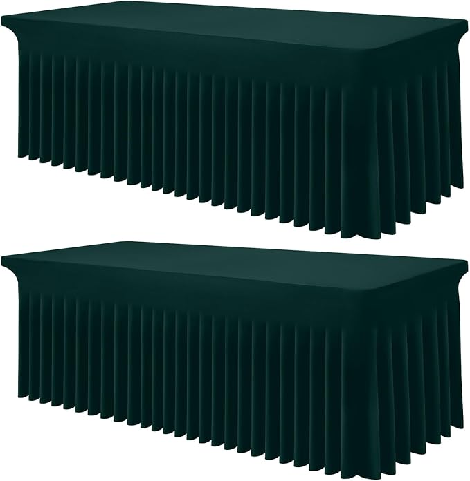 Smiry Spandex Tablecloth 2 Pack, Elastic Fitted Stretch Tablecloth for 8FT Rectangle Tables, Waterproof Washable Table Cover Skirt for Wedding, Banquet & Parties (Hunter Green, 96Lx30Wx30H Inch)