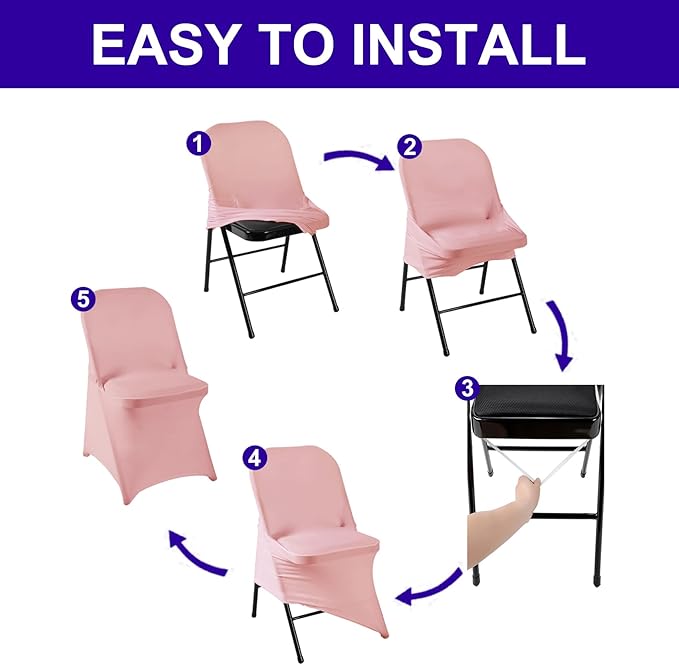 Howhic Folding Chair Covers for Party - 12pcs, Dusty Pink Universal Spandex Fitted Chair Covers for Wedding, Banquet, Conference