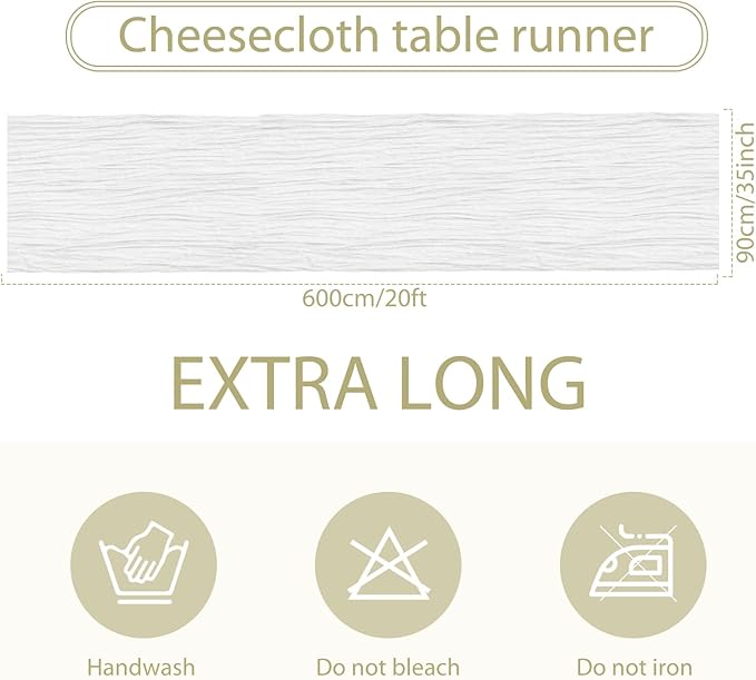 LemonRoad 4 Pcs 20ft Cheesecloth Table Runners Extra Long Boho Rustic Gauze Fabric Cheese Cloth Runner for Wedding Decorations Baby Shower Party Supplies Boho Table Bridal Shower Decor (Ivory)