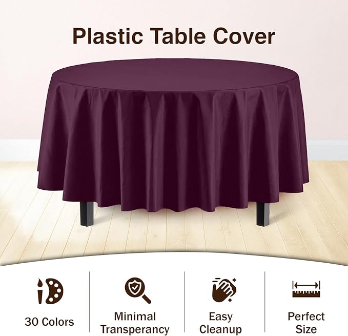 Exquisite Plum Round Tablecloths Plastic Table Cloth Disposable 48 Pack 84" Inch Round Table Cloth Disposable Plum Tablecloths Plastic Tablecloth Indoor/Outdoor Tablecloth Party Supplies