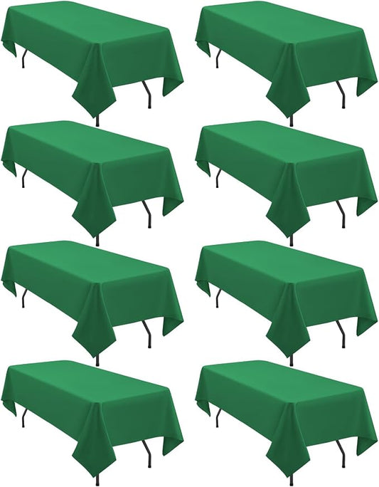 fani 8 Packs Green Rectangle Tablecloth - 60 x 126 Inch, Premium Polyester Table Cloth for 6 Foot Rectangle Tables, Washable Fabric Table Covers for Wedding, Party, Banquet, Dining