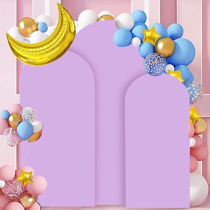 FANPROMS Wedding Arch Cover Set of 3 Lavender Arch Spandex Covers Baby Shower Chiara Arch Backdrop Stand Cover Round Top Stretchy Backdrop 5FT 6FT 7FT Arched Stand Covers for Parties Ornament