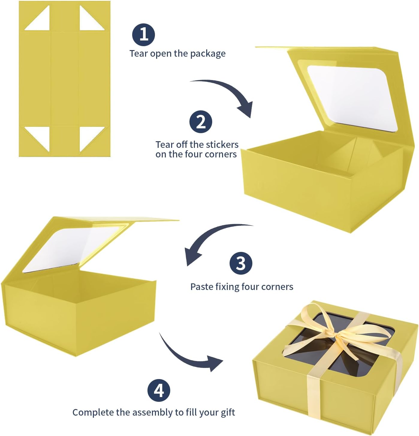 TIACABO Gold Gift Box with Window,7.5"x7.5"x3.1" Bridesmaid Boxe for Gifts Giving,Birthday Gift Boxes with Magnetic,Closure Lid Gifts Boxes for Presents,Cute Box,Luxury for Gift Packaging