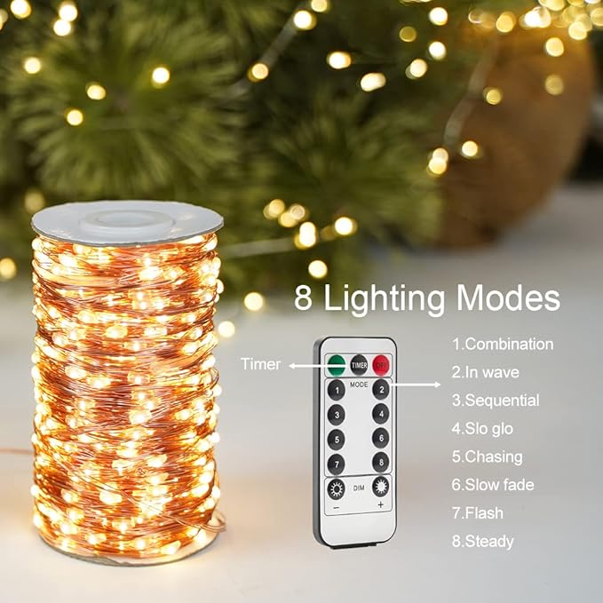660FT Extra Long Fairy Lights Plug in Waterproof Outside High Bright Copper Wire String Lights with Remote 2000 LED for Garden, Porch, Patio, Christmas Wedding Party Decoration