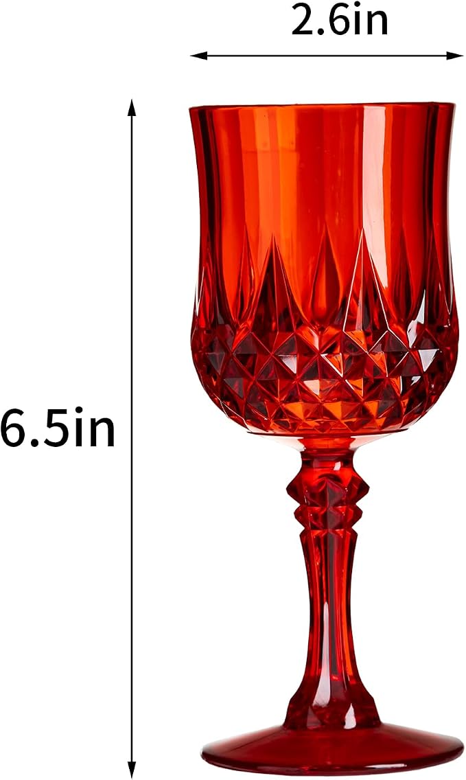 XKXKKE 48 Pcs Red Plastic Wine Glasses, Plastic Water Goblets for Parties, Stemmed Drinking Glasses for Wedding Reception, Grand Event Party Bar Supplies Reusable Drinking Cups