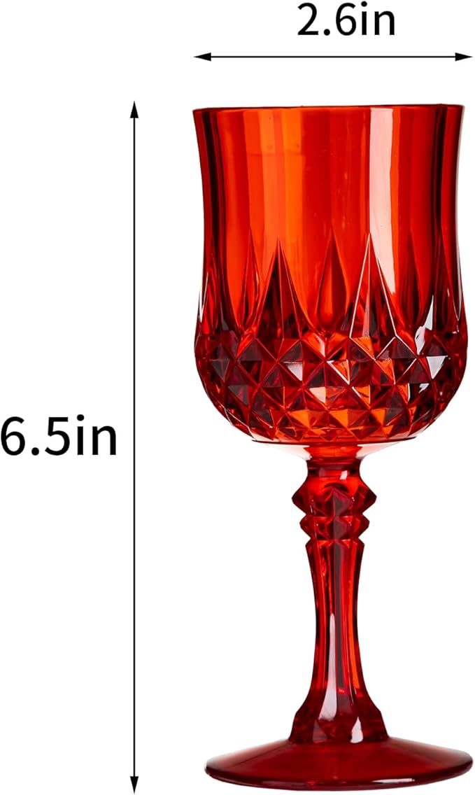 XKXKKE 24 Pcs Red Plastic Wine Glasses, Plastic Water Goblets for Parties, Stemmed Drinking Glasses for Wedding Reception, Grand Event Party Bar Supplies Reusable Drinking Cups