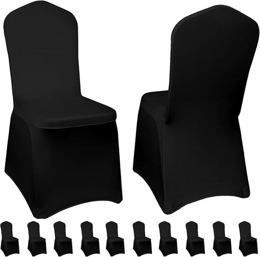 Black Chair Covers 10 pcs Stretch Spandex Chair Covers Universal Fitted Chair Cover Protector for Wedding,Party, Banquet, Holidays, Celebration, Decoration（Black, 10 PCS）