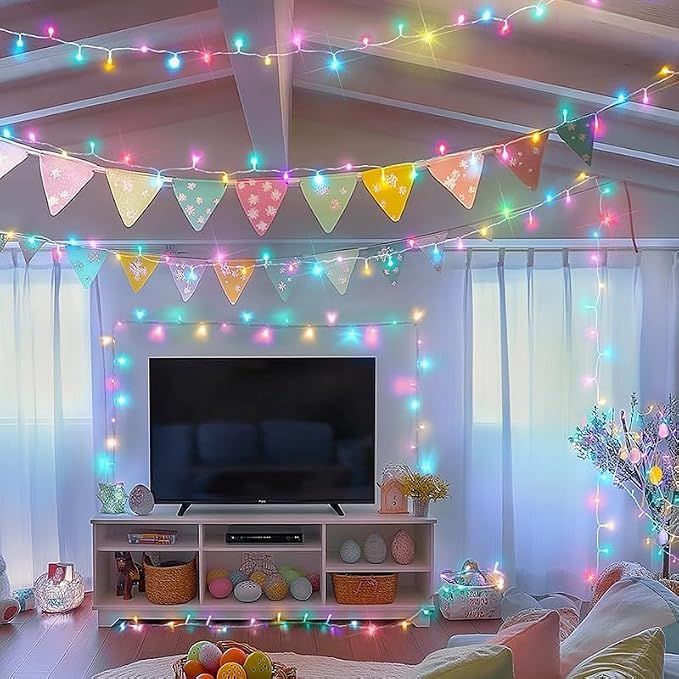 LAMPHOME Colorful Easter String Lights, 66 ft 200 LED Pastel Easter Lights 16 Modes Plug in,transparant Wire Twinkle Fairy Lights for Spring Bedroom Tree Room Outdoor Party for Easter Decorations